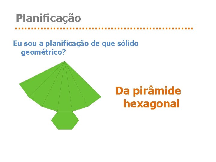 Planificação ………………………. . Eu sou a planificação de que sólido geométrico? Da pirâmide hexagonal