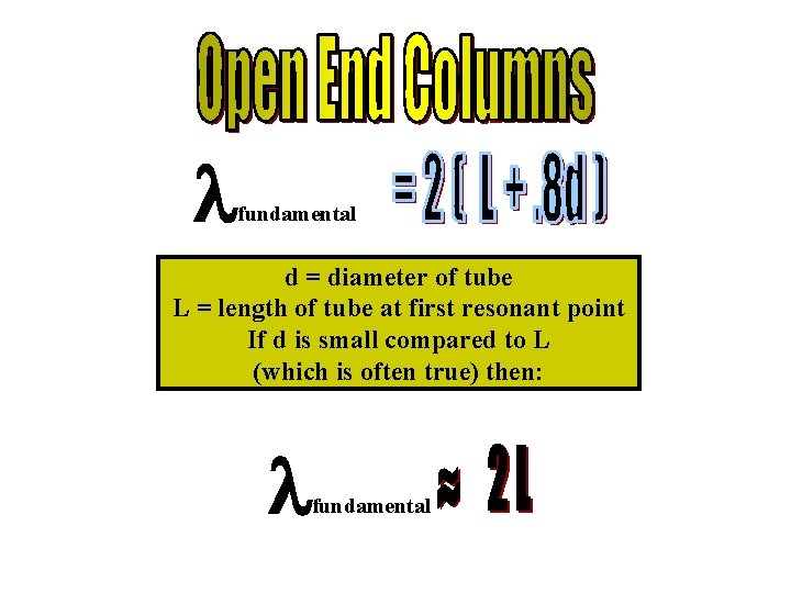  fundamental d = diameter of tube L = length of tube at first