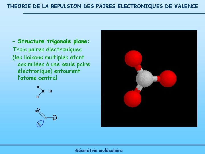 THEORIE DE LA REPULSION DES PAIRES ELECTRONIQUES DE VALENCE – Structure trigonale plane: Trois