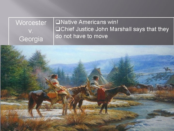 Worcester v. Georgia q. Native Americans win! q. Chief Justice John Marshall says that