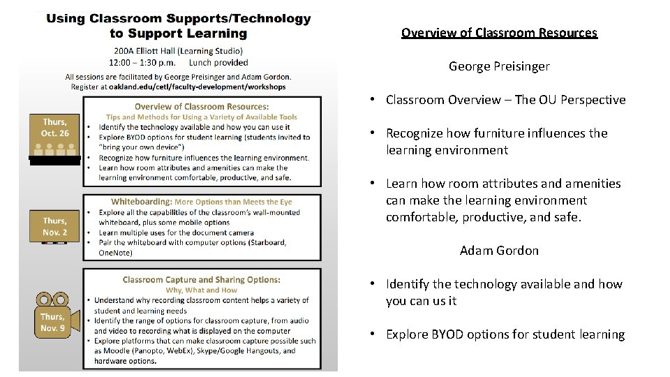 Overview of Classroom Resources George Preisinger • Classroom Overview – The OU Perspective •