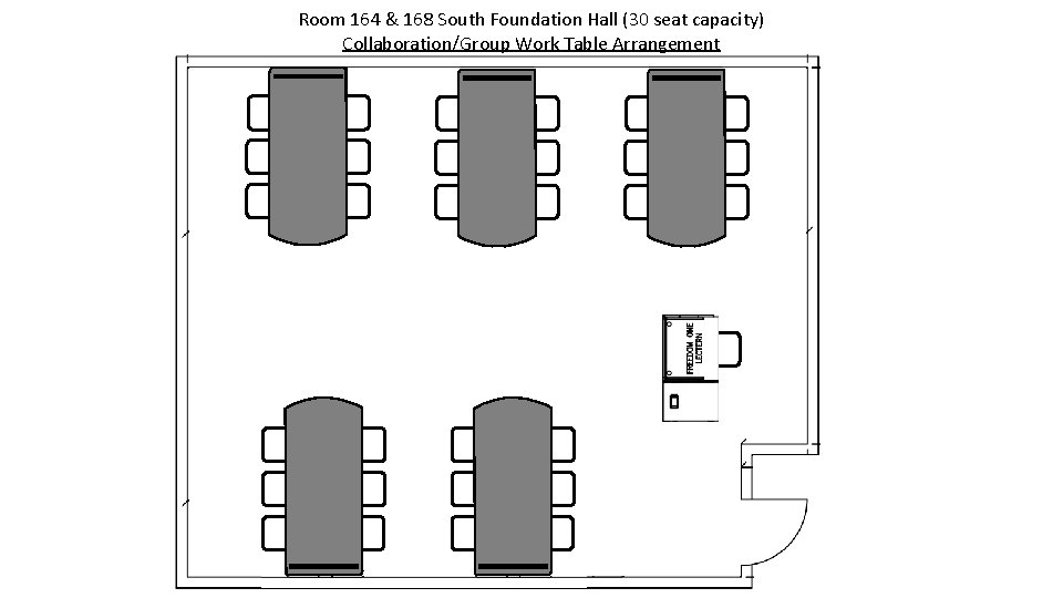 Room 164 & 168 South Foundation Hall (30 seat capacity) Room layout example configured