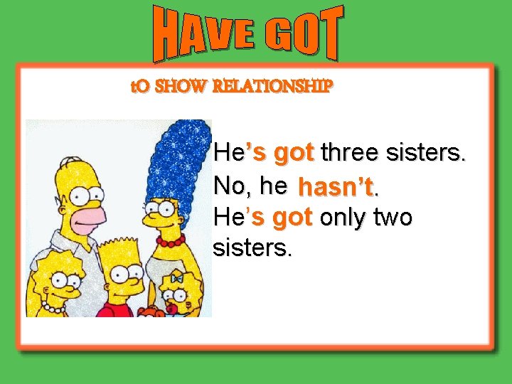 t. O SHOW RELATIONSHIP He’s got three sisters. No, he hasn’t. He’s got only