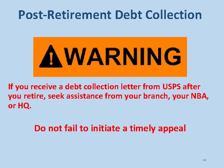 Post-Retirement Debt Collection If you receive a debt collection letter from USPS after you