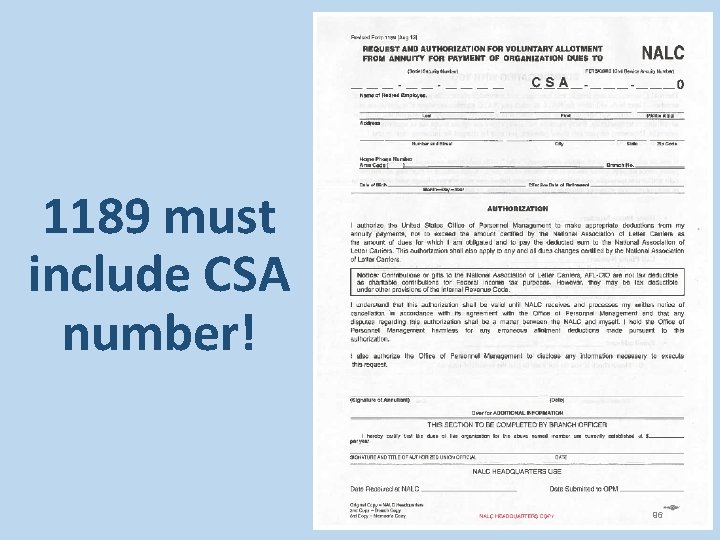 1189 must include CSA number! 96 