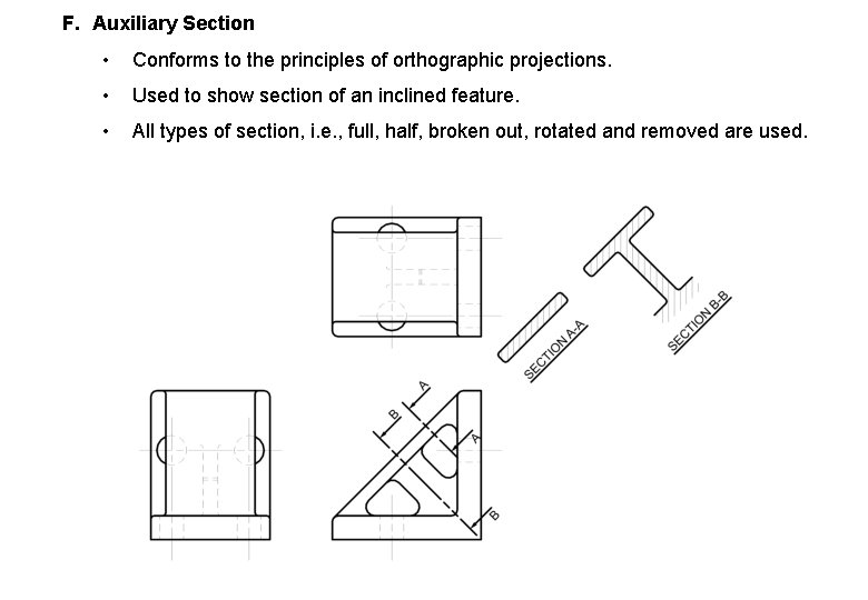 F. Auxiliary Section • Conforms to the principles of orthographic projections. • Used to