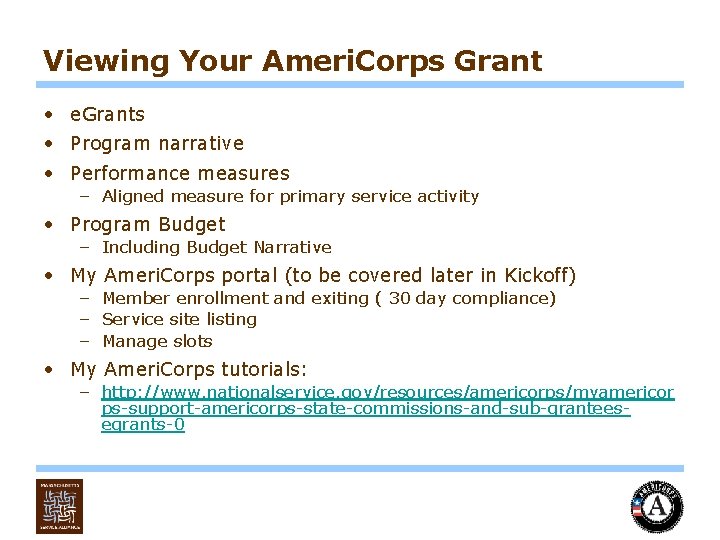 Viewing Your Ameri. Corps Grant • e. Grants • Program narrative • Performance measures
