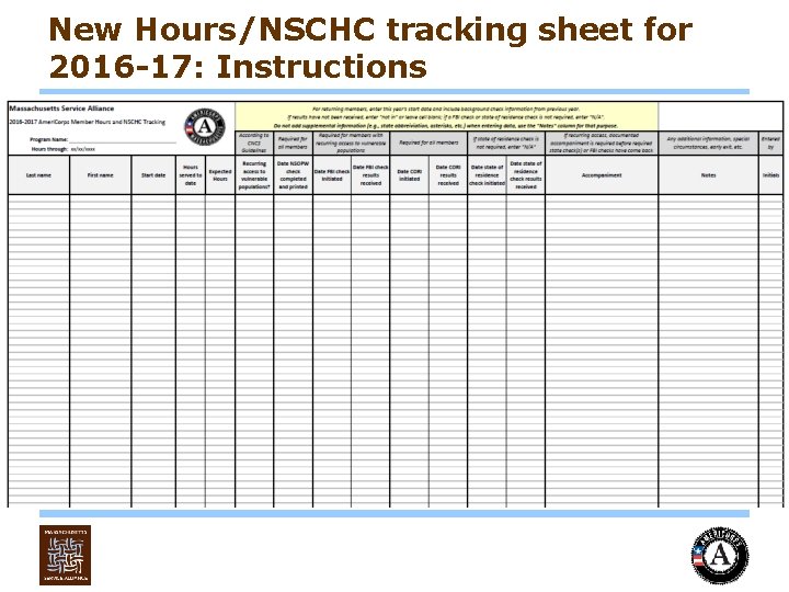 New Hours/NSCHC tracking sheet for 2016 -17: Instructions 