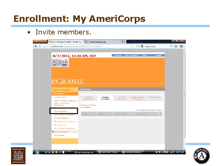 Enrollment: My Ameri. Corps • Invite members. 