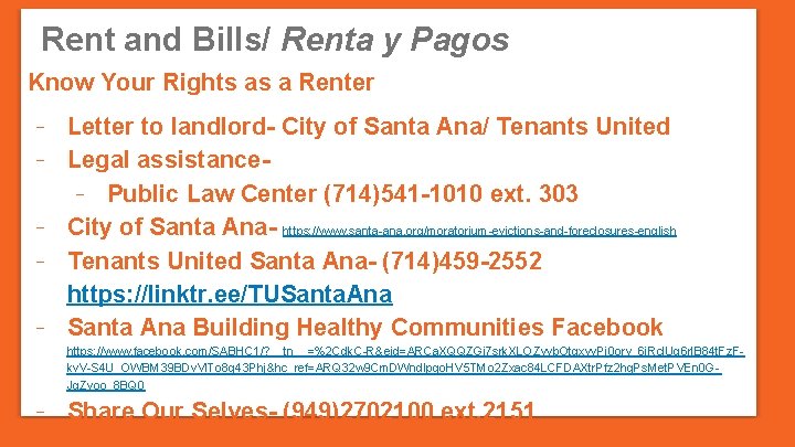 Rent and Bills/ Renta y Pagos Know Your Rights as a Renter - Letter