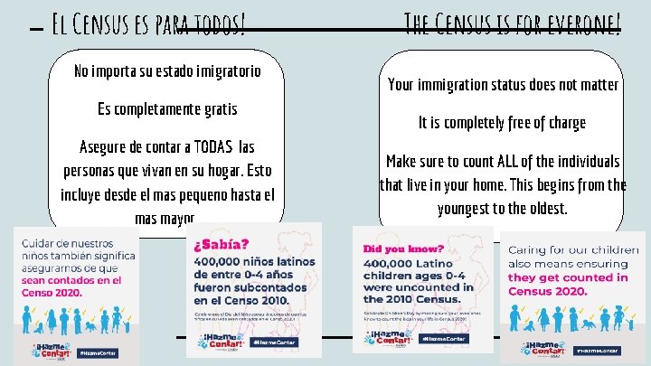 El Census es para todos! No importa su estado imigratorio Es completamente gratis Asegure