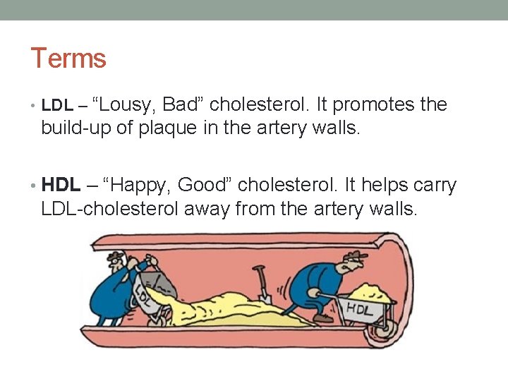 Terms “Lousy, Bad” cholesterol. It promotes the build-up of plaque in the artery walls.