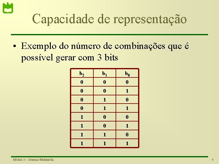Capacidade de representação • Exemplo do número de combinações que é possível gerar com