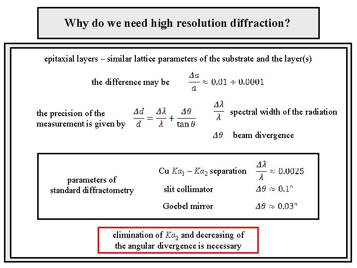 Why do we need high resolution diffraction? epitaxial layers – similar lattice parameters of
