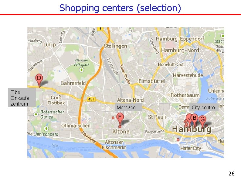 Shopping centers (selection) Elbe Einkaufs zentrum Mercado City centre 26 