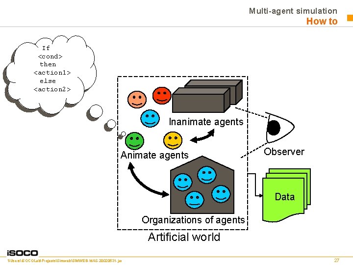 Multi-agent simulation How to If <cond> then <action 1> else <action 2> Inanimate agents
