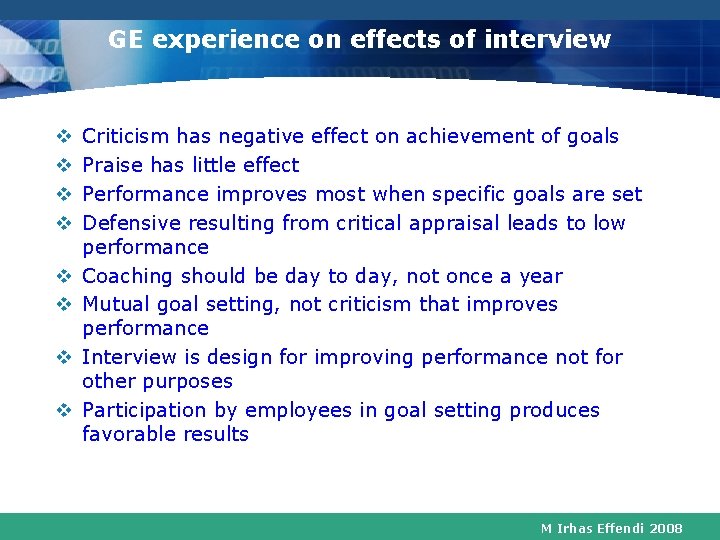 GE experience on effects of interview v v v v Criticism has negative effect