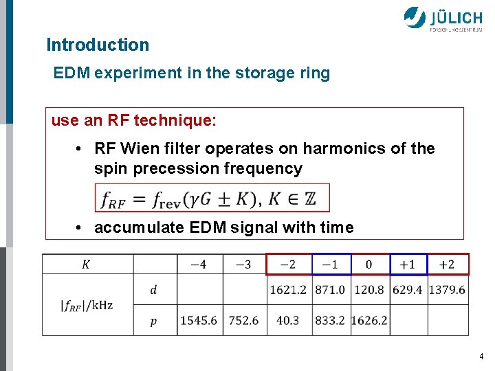 Introduction EDM experiment in the storage ring use an RF technique: • RF Wien