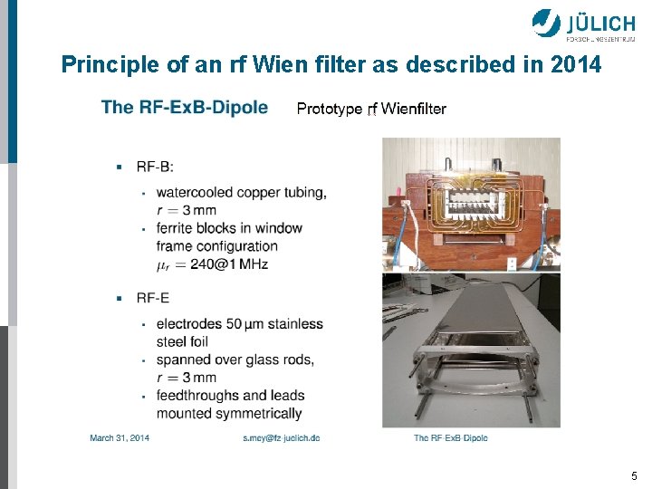 Principle of an rf Wien filter as described in 2014 5 