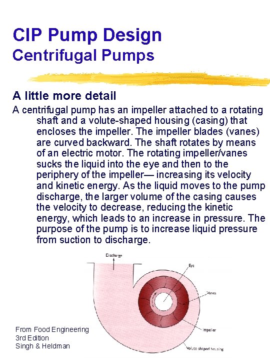 CIP Pump Design Centrifugal Pumps A little more detail A centrifugal pump has an