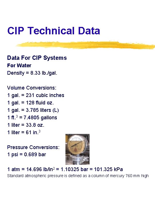 CIP Technical Data For CIP Systems For Water Density = 8. 33 lb. /gal.