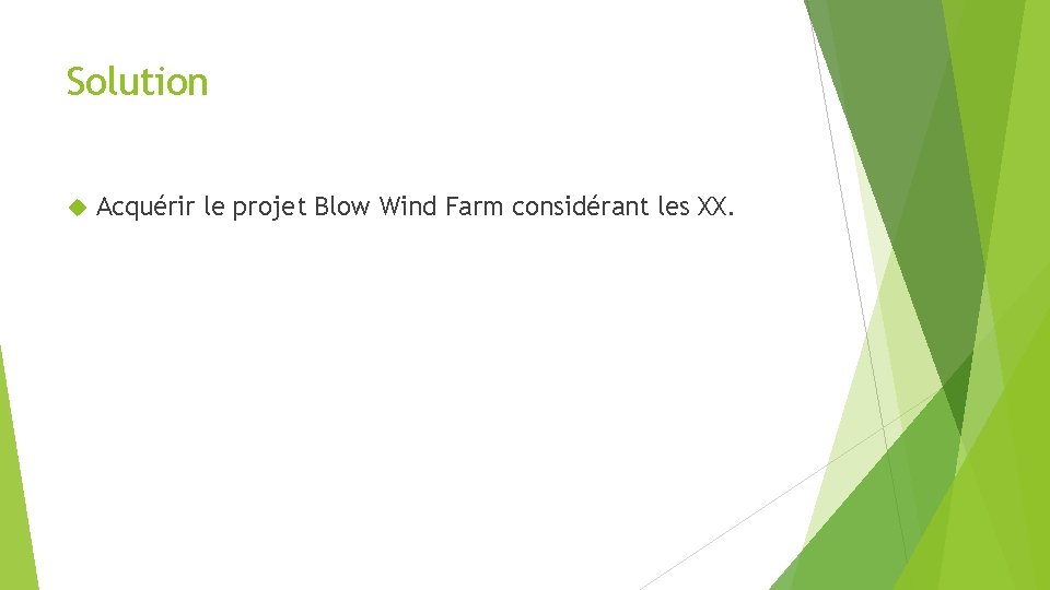 Solution Acquérir le projet Blow Wind Farm considérant les XX. 