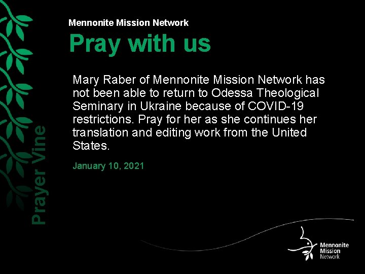 Mennonite Mission Network Prayer Vine Pray with us Mary Raber of Mennonite Mission Network