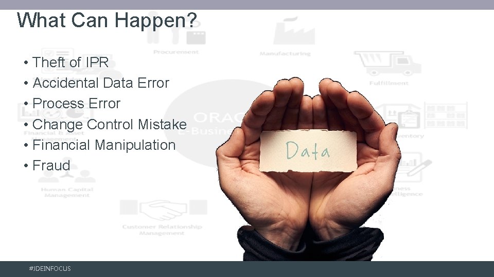 What Can Happen? • Theft of IPR • Accidental Data Error • Process Error