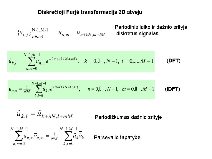 Diskrečioji Furjė transformacija 2 D atveju Periodinis laiko ir dažnio srityje diskretus signalas (DFT)