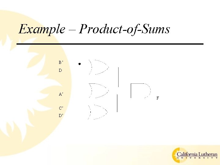 Example – Product-of-Sums B’ D A’ C’ D’ F 
