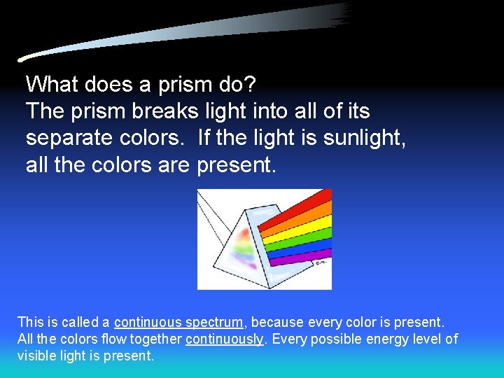 What does a prism do? The prism breaks light into all of its separate