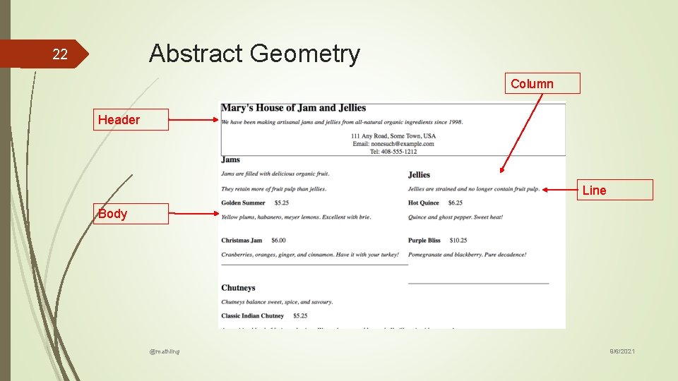 Abstract Geometry 22 Column Header Line Body @mathling 9/6/2021 Abstract Geometry 22 Column Header Line Body @mathling 9/6/2021