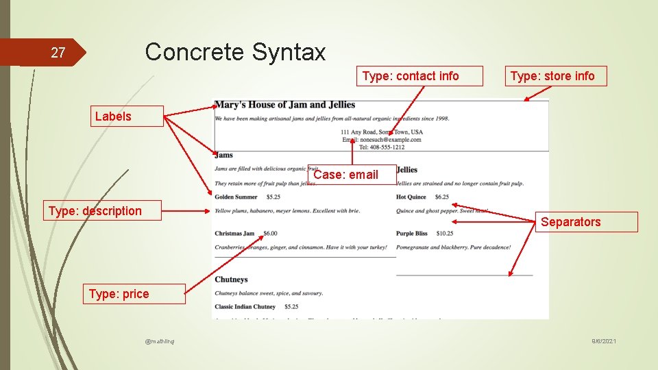 Concrete Syntax 27 Type: contact info Type: store info Labels Case: email Type: description Concrete Syntax 27 Type: contact info Type: store info Labels Case: email Type: description