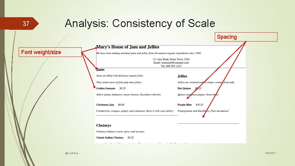 37 Analysis: Consistency of Scale Spacing Font weight/size @mathling 9/6/2021 37 Analysis: Consistency of Scale Spacing Font weight/size @mathling 9/6/2021