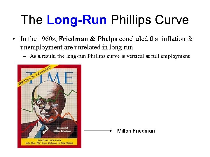 The Long-Run Phillips Curve • In the 1960 s, Friedman & Phelps concluded that