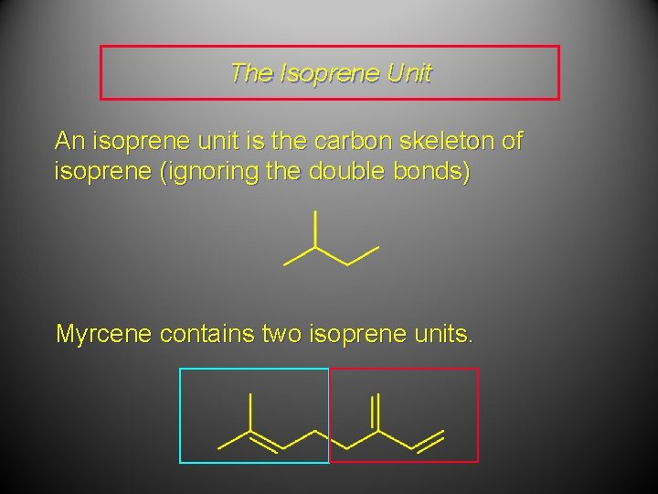 The Isoprene Unit An isoprene unit is the carbon skeleton of isoprene (ignoring the