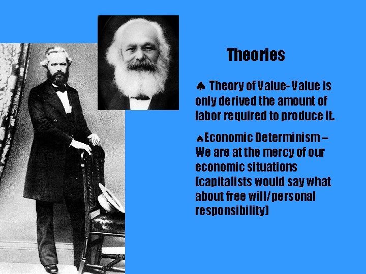 Theories Theory of Value- Value is only derived the amount of labor required to