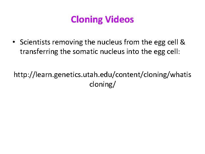 Cloning Videos • Scientists removing the nucleus from the egg cell & transferring the Cloning Videos • Scientists removing the nucleus from the egg cell & transferring the