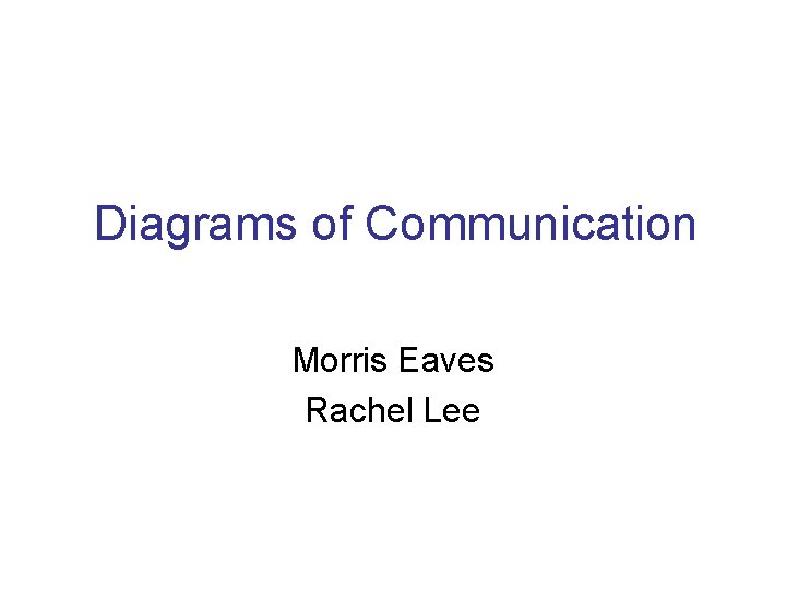 Diagrams of Communication Morris Eaves Rachel Lee 