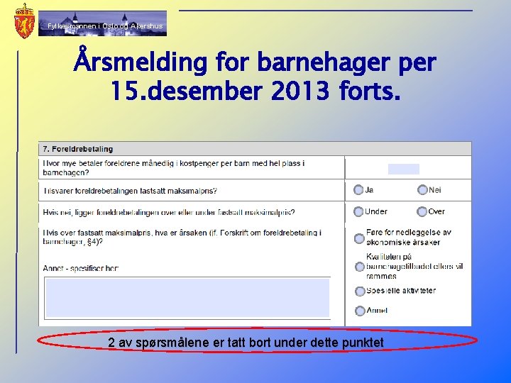Fylkesmannen i Oslo og Akershus Årsmelding for barnehager per 15. desember 2013 forts. 2