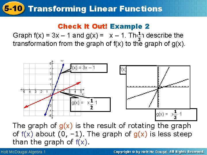 5 -10 Transforming Linear Functions Check It Out! Example 2 Graph f(x) = 3 5 -10 Transforming Linear Functions Check It Out! Example 2 Graph f(x) = 3
