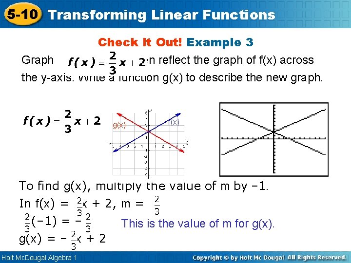 5 -10 Transforming Linear Functions Check It Out! Example 3 Graph. Then reflect the 5 -10 Transforming Linear Functions Check It Out! Example 3 Graph. Then reflect the
