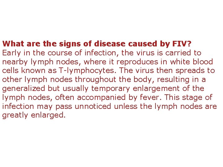 What are the signs of disease caused by FIV? Early in the course of