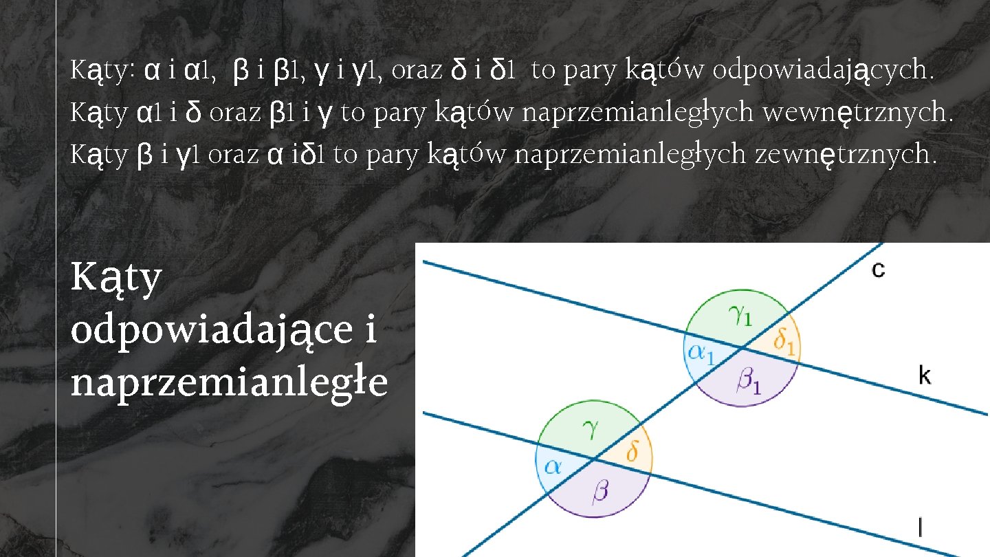 Kąty: α i α 1, β i β 1, γ i γ 1, oraz