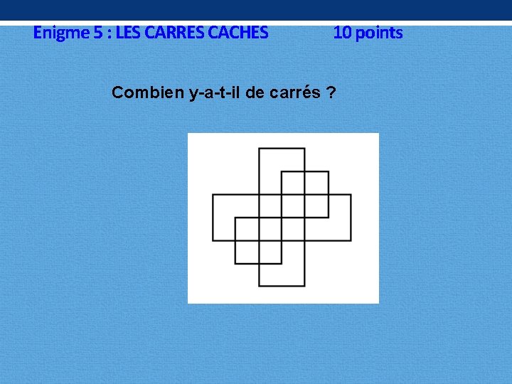 Enigme 5 : LES CARRES CACHES 10 points Combien y-a-t-il de carrés ? 