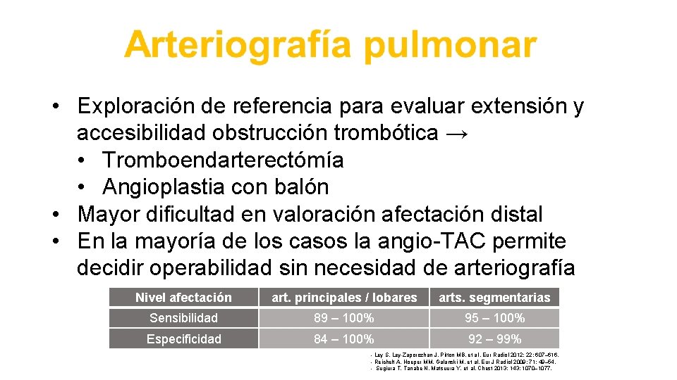  • Exploración de referencia para evaluar extensión y accesibilidad obstrucción trombótica → •