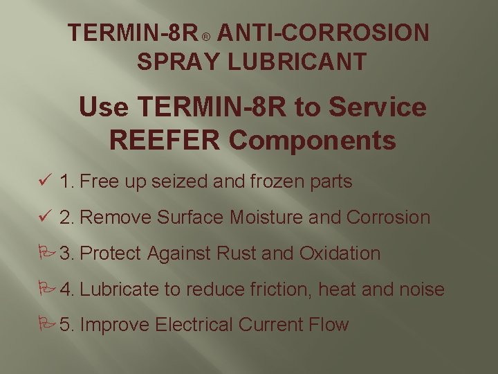 TERMIN8 R ANTICORROSION SPRAY LUBRICANT Reefer Service TERMIN8