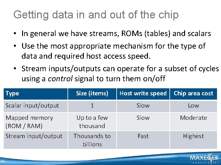 Getting data in and out of the chip • In general we have streams, Getting data in and out of the chip • In general we have streams,