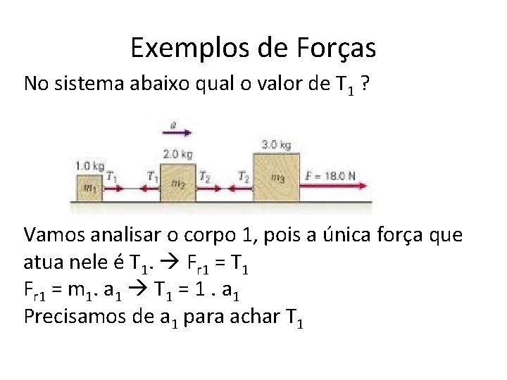 Exemplos de Forças No sistema abaixo qual o valor de T 1 ? Vamos