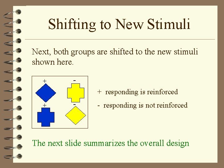 Shifting to New Stimuli Next, both groups are shifted to the new stimuli shown